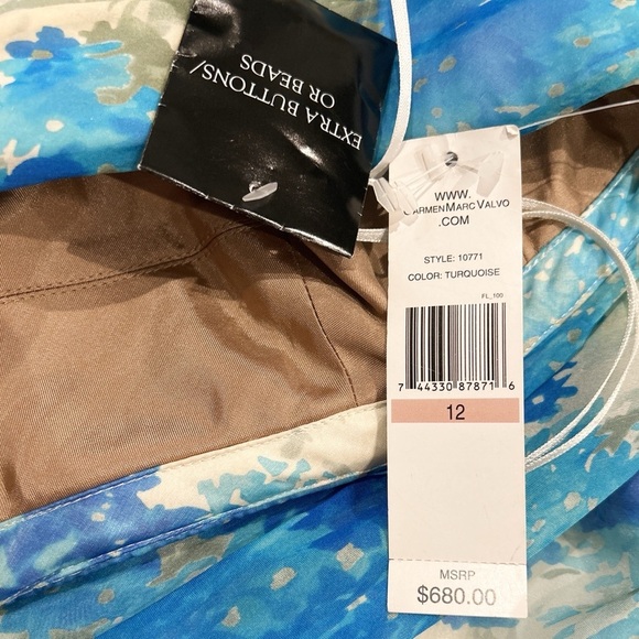 NWT Carmen Marc Valvo Silk Formal Mini Dress Sleeveless Beaded Applique Size 12 - Picture 7 of 12